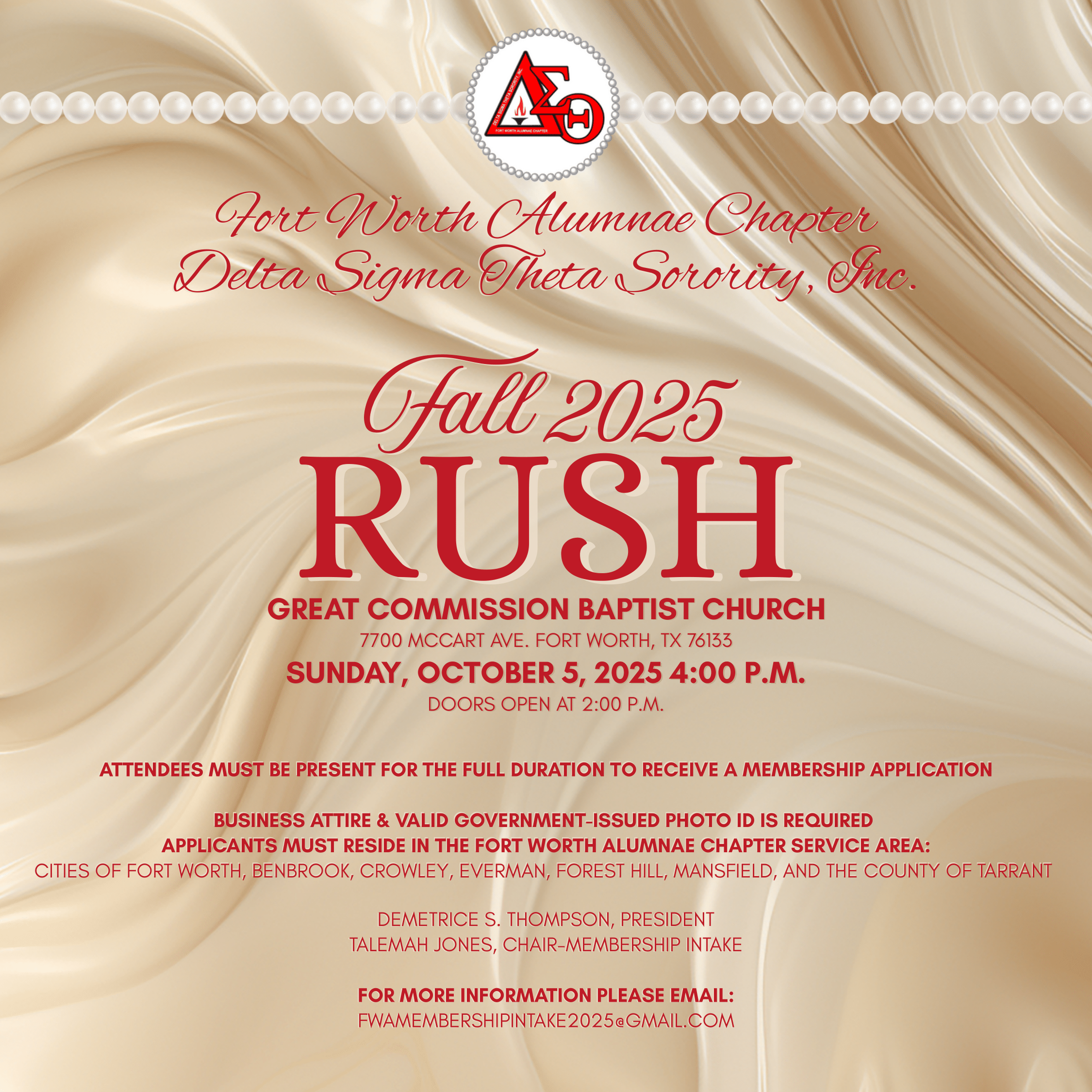 Fort Worth Alumnae Chapter Fall 2025 RUSH: New Membership Intake
